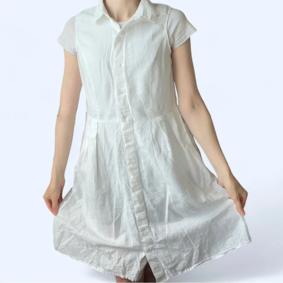 Banana Republic Womens White A-Line Button Down Linen Bridal Shower Sundress 6 - Picture 8 of 10